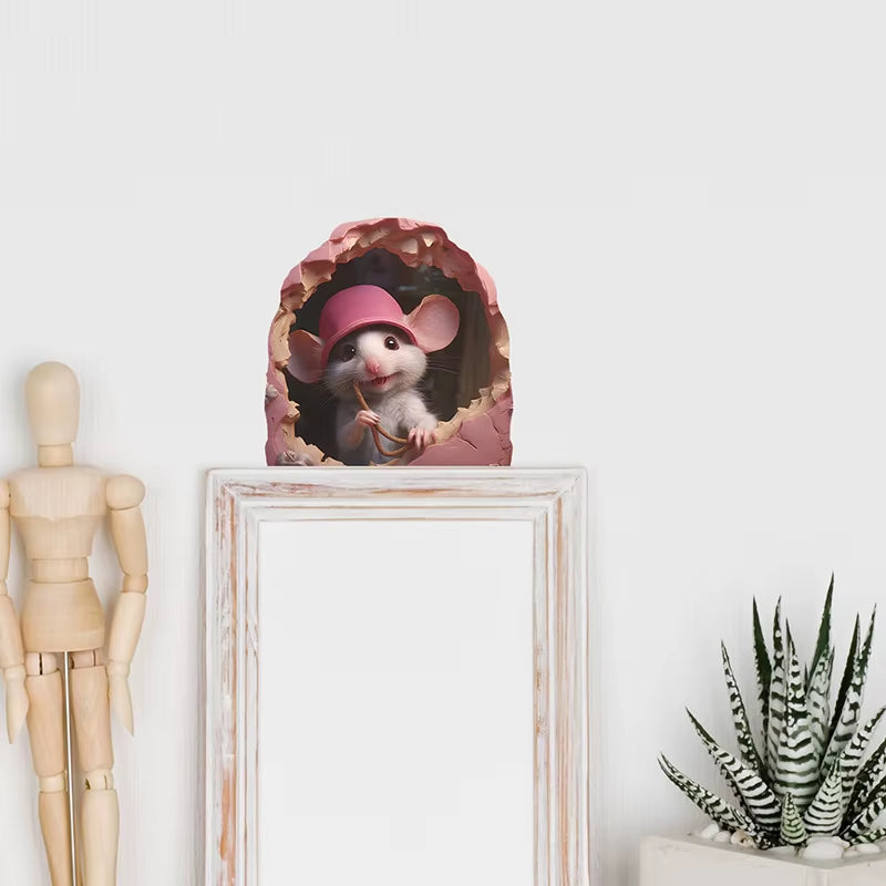 Cartoon Cute Little Mouse Hole Wall Stickers Kids Room Decoration PVC DIY Bedroom Mural Mous Reading Cooking Home Decor Declas