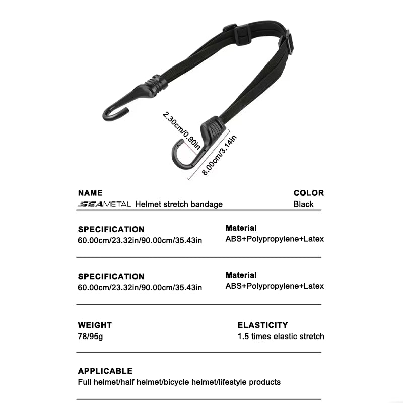 SEAMETAL 60/90CM Motorcycle Helmet Straps Hook Luggage Retractable Elastic Rope Fixed Strap Motor Helmet Luggage Net Accessories
